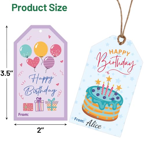Fancy Land Birthday Gift Tags 60 Pcs Colorful Happy Birthday Hanging Gift Tags with Strings 2 X 3.5 Party Celebrate