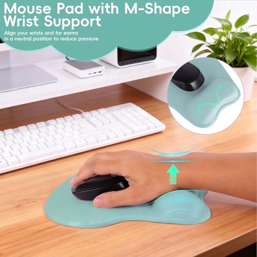 Mouse Pad with Wrist Rest Ergonomic Mouse Pad with Comfortable M-Shape Pain Relief Wrist Support Non-Slip PU Base Mousepad for Laptop, Office & Home (Cyan) - color: Cyan