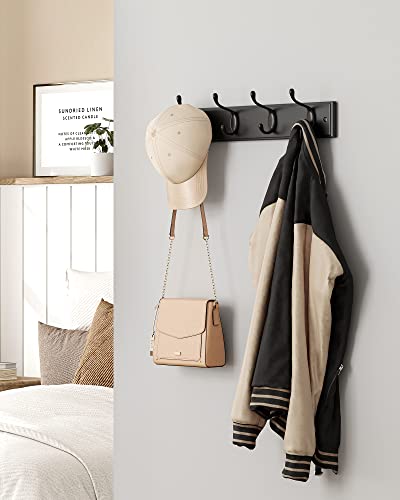 SONGMICS Wall-Mounted Coat Rack, Hook Rack, 4 Dual Metal Hooks, for Coats, Bags, Keys, in The Entryway, Bedroom, Living Room, Black ULHR023B01 - color: Black, size: 1 Pack-4 Hooks