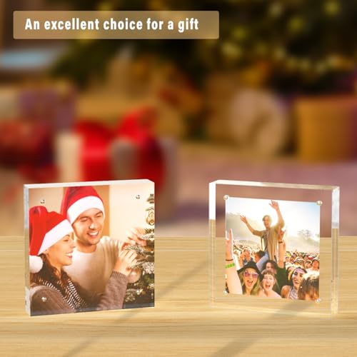 HELPLEX Acrylic Frame, 5 Pack 5x5 Acrylic Picture Frames, 20mm Thicker Frameless Clear Double Sided Magnetic Frame, Free Standing Desktop Display - size: 5x5(5 PACK)