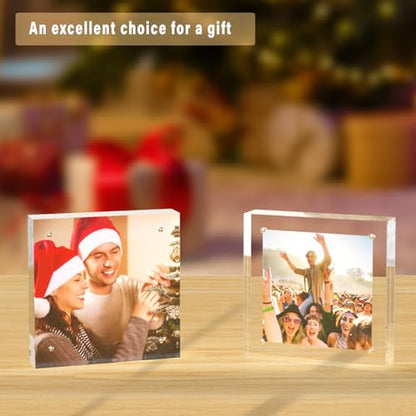 HELPLEX Acrylic Frame, 5 Pack 6x6 Acrylic Picture Frames, 24mm Thicker Square Frameless Clear Double Sided Magnetic Frame, Free Standing Desktop Display - size: 6x6(5 PACK)