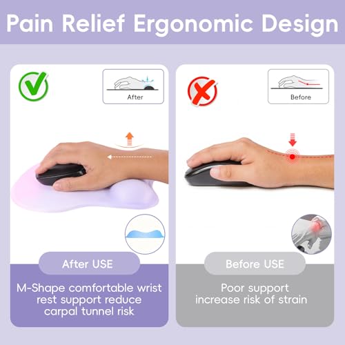 Mouse Pad with Wrist Rest Ergonomic Mouse Pad with Comfortable M-Shape Pain Relief Wrist Support Non-Slip PU Base Mousepad for Laptop, Office & Home (Lavender Plum) - color: Lavender Plum