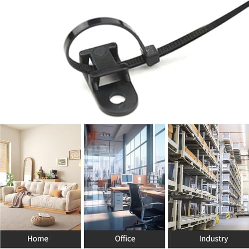 Black Cable Zip Tie Mounts Kit - 100 Pcs Saddle Type Mounts Base With 100 6" Nylon Cable Ties And 100 Tapping Screws - size: 6 Inch