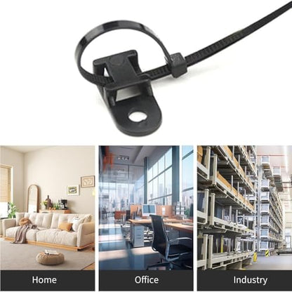 Black Cable Zip Tie Mounts Kit - 100 Pcs Saddle Type Mounts Base With 100 6" Nylon Cable Ties And 100 Tapping Screws - size: 6 Inch