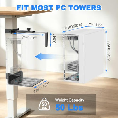 Under Desk PC Mount - No Drilling 50 lb Capacity, Fits 3 Fixed Square Desk Legs, CPU Holder Under Desk, Adjustable Clamp-on Desk Leg PC Mount for Standing Desk, with Non-Slip Pads, Black - color: Black, size: Fits 3 Sq. Leg Sizes