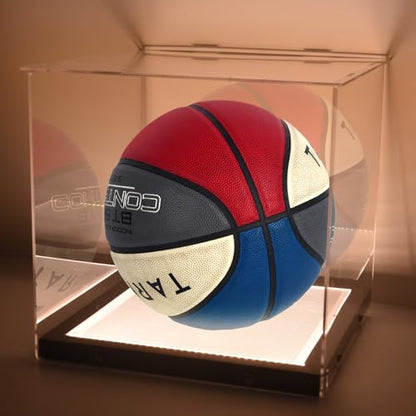 Basketball Display Case with LED Light Clear Acrylic Basketball Display Box, Display Holder for Autographed Basketball, UV Protection Dust Proof Memorabilia Display Case - size: 11.2"x11.2"x11"