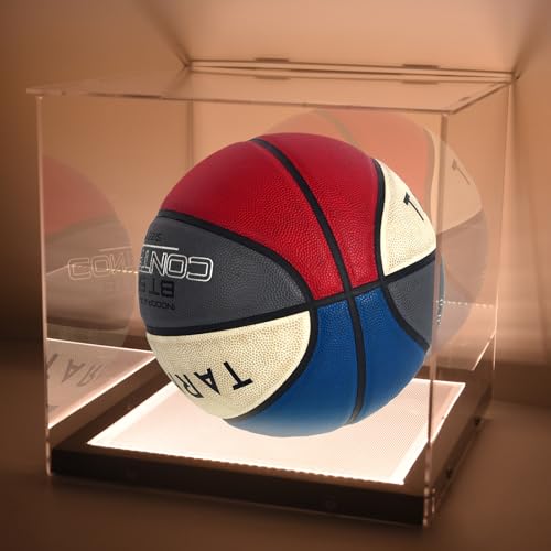 Basketball Display Case with LED Light Clear Acrylic Basketball Display Box, Display Holder for Autographed Basketball, UV Protection Dust Proof Memorabilia Display Case - size: 11.2"x11.2"x11"