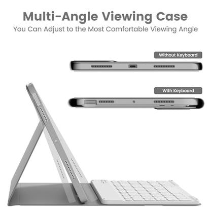 Case with Keyboard for iPad Air 11 Inch M4/M3/M2, Gray | for iPad Air 5th/4th Generation 10.9 Inch, Magnetic Detachable Bluetooth Keyboard Cover with Pencil Holder, Auto Sleep/Wake - color: Gray