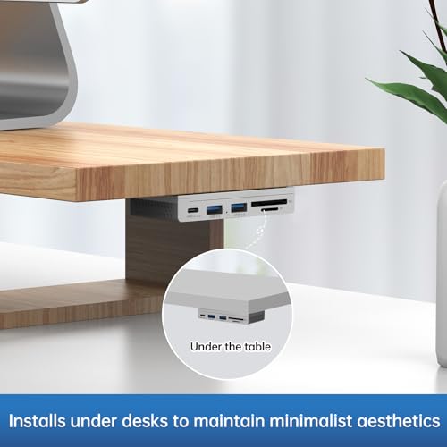 EJAY 5-in-1 Magnetic USB 3.0 Hub with SD/TF Card Reader, 5Gbps USB Data Hub for Desk, Magnetic Hub for PC Case, Powered USB 3.0 Hub Desk Mount for MacBook, PC, 3-Way Mounting, Silver - color: Silver
