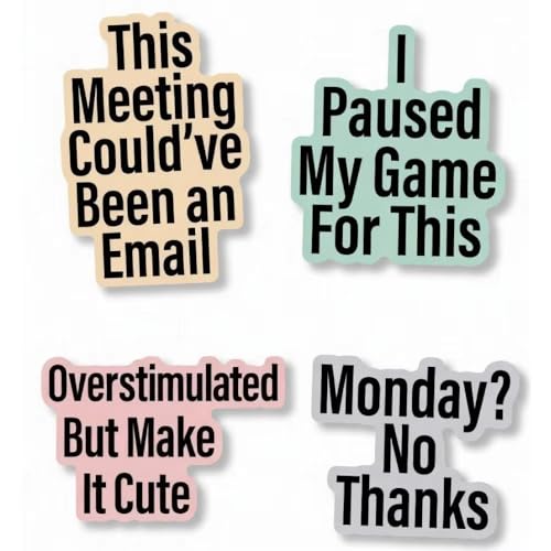 Funny Office and Gaming Vinyl Stickers, 3 Inches, Pack of 4
