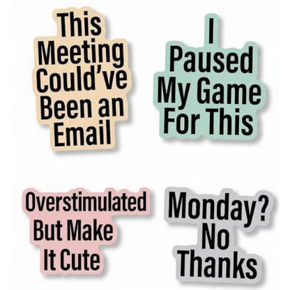 Funny Office and Gaming Vinyl Stickers, 3 Inches, Pack of 4