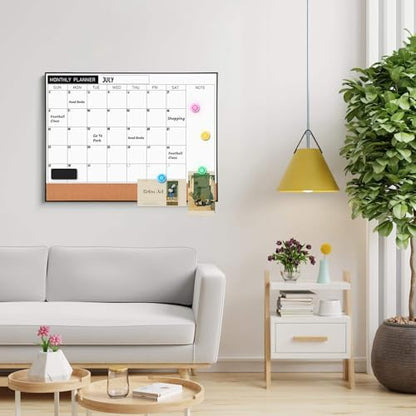 Dry Erase Calendar Cork Board Combo, 18 x 24 Inches Monthly Calendar Whiteboard for Wall, Magnetic White Board with Aluminium Alloy Frame, Hanging Dry Erase Board for Planner Office Kitchen Home Memo - size: 24"W x 18"H, style: Aluminium Alloy Frame