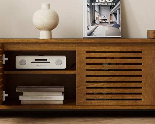 LKTART Mid Century Modern TV Stand,Extendable Entertainment Center for 65/70/75/80 Inch TV,Media Console for Living Room&Bedroom, Brown Ebony - color: Extendable Brown Ebony