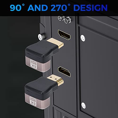 8K 90 Degree HDMI 2.1 Adapter 2 Pack, (Up and Down) Right Angle HDMI Male to Female HDMI L-Shaped Connector Extender Support 8K@60Hz,4K@120Hz for Google Chrome Cast, Roku Stick, Wall TV, Laptop and PC - color: (Up & Down) 90 Degree HDMI Male to Female, si