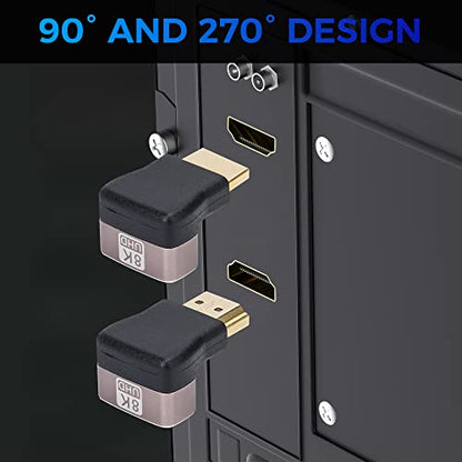 8K 90 Degree HDMI 2.1 Adapter 4 Pack, (Up and Down) Right Angle HDMI Male to Female HDMI L-Shaped Connector Extender Support 8K@60Hz,4K@120Hz for Google Chrome Cast, Roku Stick, Wall TV, Laptop and PC - color: (Up & Down) 90 Degree HDMI Male to Female, si