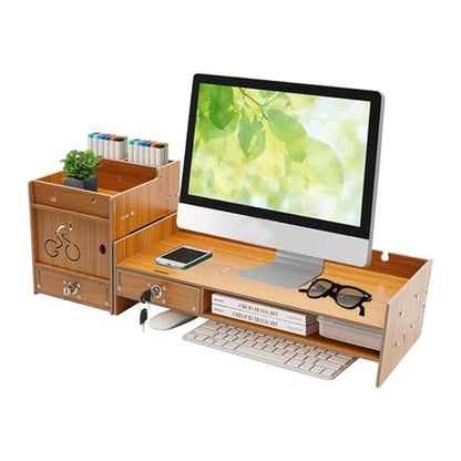 Computer Monitor Stand, Computer Rack with Drawers, Two top Platforms Desk Organizer Monitor Stand with Extra Large Storage Desktop Computer Stand for PC, Laptop, Printer, Screen, TV (07) - size: 07