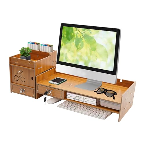 Computer Monitor Stand, Computer Rack with Drawers, Two top Platforms Desk Organizer Monitor Stand with Extra Large Storage Desktop Computer Stand for PC, Laptop, Printer, Screen, TV (07) - size: 07