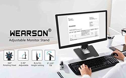 WEARSON Folding Monitor Stand - Height Adjustable Vesa Monitor Stand, Tilt, Rotation Free Standing Low Profile Desk Mount for Single Monitor up to 28 inch Screens Upgrade WS-03T