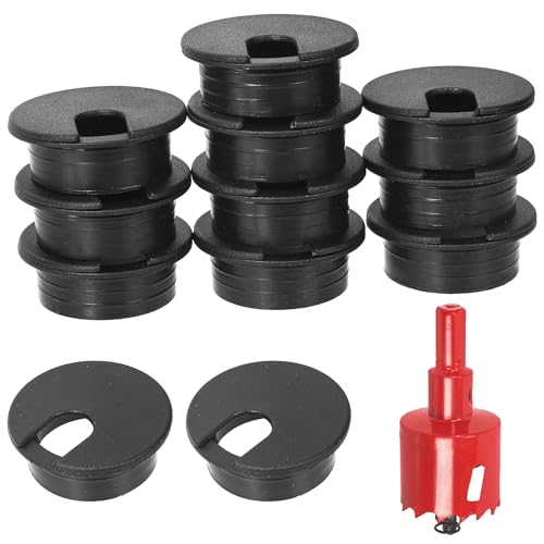 Swpeet 11Pcs Black Desk Cable Wire Grommet Cord with Hole Saw, Tidy Cable Hole Cover Organizers, Desk Wire Cord Cable Grommets Hole Cover, 1Pcs 1.38Inch_35mm Tools Hole Saw with Arbor for Office Desk - color: Black, size: 35mm