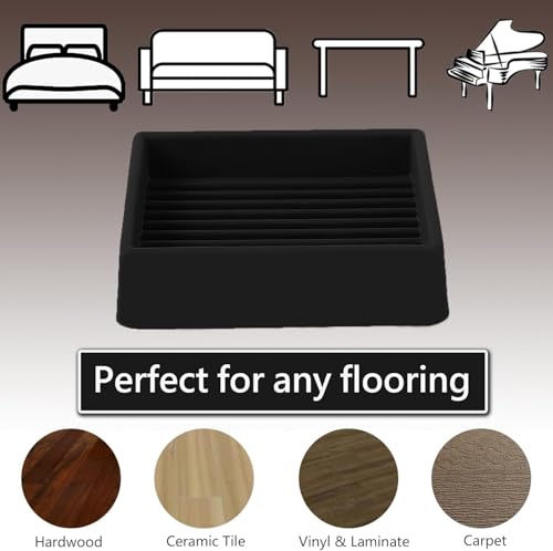 2x2 Non Slip Rubber Furniture Caster Cups for Hardwood Floors, Anti-Slip Square Furniture Coasters Pads Stopper Gripper Floor Protectors for Bed Couch Table - size: 12 Pcs Black