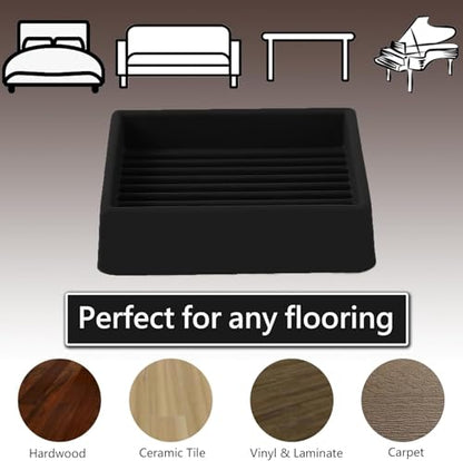 2x2 Non Slip Rubber Furniture Caster Cups for Hardwood Floors, Anti-Slip Square Furniture Coasters Pads Stopper Gripper Floor Protectors for Bed Couch Table - size: 12 Pcs Black