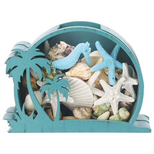 CroBlissful Green Coconut Seashell Holder Seashell Display Box Wooden Small Starfish Shell Display Case with Acrylic Clear Window Shark Tooth Collection Box for Shells Sea Rock Home Decor Present - color: Green, style: Coconut
