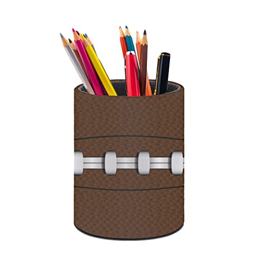 American Football Pen Holder Pencil Cup for Desk Organizer | Cute Makeup Brush Holder PU Multifunctional Office Suppliesfor Decor Home Classroom School - color: Football