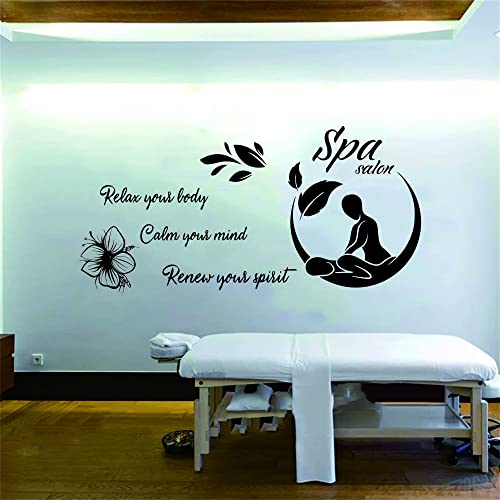 “Relax Your Mind, Body & Spirit” Wall Sticker 46"x23" – Removable PVC Decal for Spa, Sauna, Therapy Room or Beauty Salon – Uplifting Decor for Wellness Spaces (Black-JWH323-SPA)