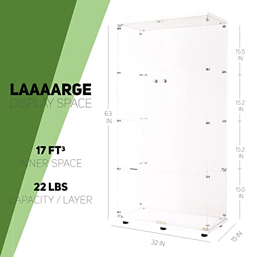 Beauty4U Glass Display Cabinet with 4 Shelves, 2 Doors Curio Cabinets for Living Room, Bedroom, Office, White Floor Standing Glass Bookshelf, Quick Installation - color: White, size: 2-Door 4-Shelf
