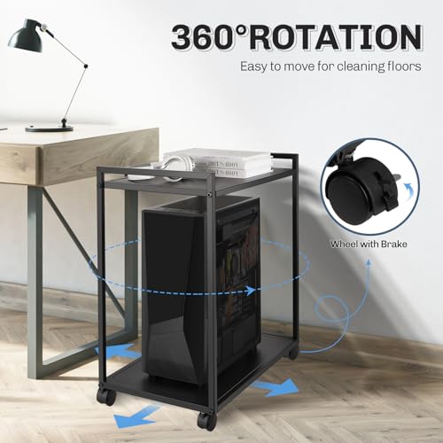 Liitrton Computer Tower Stand, 2-Tier PC Stand with Lockable Wheels CPU Holder Under Desk for Office Home (L)