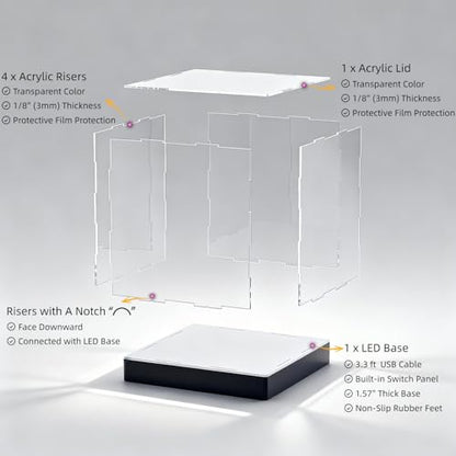 Light Up Acrylic Display Case with RGBW LED Lights, USB Powered with Switch Panel & App Control, Clear Collectible Display Box for Figures, Dolls, Collectables & Toys, 10x10x14 Inch - size: 10''(L) x 10''(W) x 14''(H)