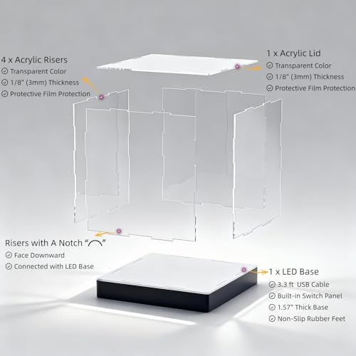 Light Up Acrylic Display Case with RGBW LED Lights, USB Powered with Switch Panel & App Control, Clear Collectible Display Box for 1: 18 Car Models & 1:24 Die-Casting Cars, 13x6.7x6.3 Inch - size: 13''(L) x 6.7''(W) x 6.3''(H)