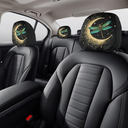 Moon Dragonfly Car Seat Headrest Covers Set 2 Pieces Cars Headrest Cover for Women Universal Head Rest Protector Covering for SUV Truck Vehicles,Easy to Install - color: Moon Dragonfly