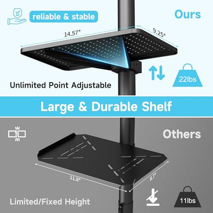 Mobile TV Carts on Wheels for 21-60 Inch Flat/Curved Panel Screens TVs - Height Adjustable Floor Trolley Stand with Shelf Holds up to 77lbs - Max VESA 400x400mm - color: Black High Quality
