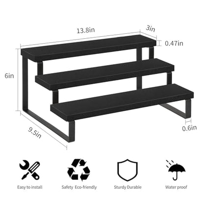 YINMIT Wooden Display Riser Stand, Tiered Perfume and Cologne Organizer Stand, 3 Tier Spice Rack Organizer, Rustic Display Shelf for Candles (3 Tier,2Pack,Black) - color: 3 Tier,2Pack,Black