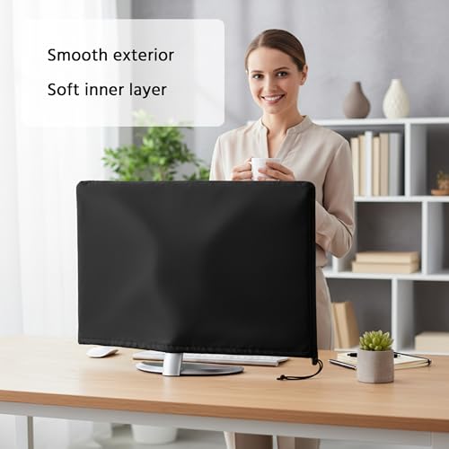 Monitor Dust Cover Heavy Duty Anti-tear Full Body Protective Case Universal for 29-32" Computer LED LCD Screen Wih Adjustable Bottom Tight Rope Black -30Wx19Hx3D in - size: 29"-32" in