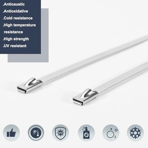 100-Pack Metal Zip Ties 11.8 inch, Heavy Duty 304 Stainless Steel Self-Locking Cable Ties for Outdoor Use, Multifunctional Cable Ties for Exhaust Wrap, Chain Link Fence Parts, Farms, Pipes - color: 100pcs