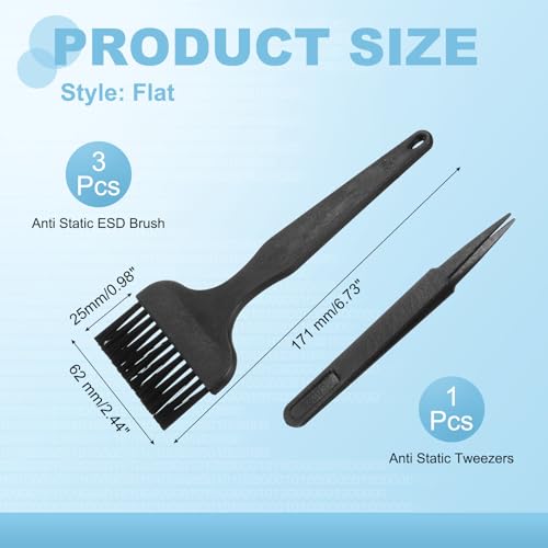 PATIKIL ESD Brush, 3Pcs Electronic Cleaning Brush Set with Tweezers Anti Static Cleaning Tools Plastic Flat Nylon for PCB Computer Keyboard Camera 3D Printers, 25x62mm Bristles