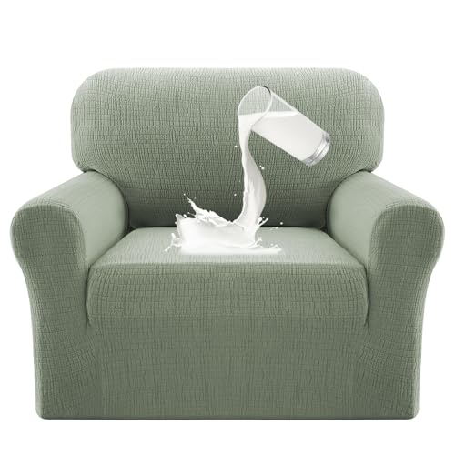 PrinceDeco Dual Waterproof Couch Cover Slipcovers for Sofas - Stretch Chair Cover Non Slip Sofa Covers Washable, Leakproof Furniture Protector for Kids, Pets, Dog (Chair Seat Width 20"-24", Sea Grass) - color: Seagrass, size: 1 Seat (Seat Width 20"-24")