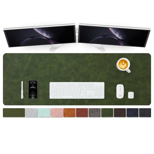 Distressed Leather Desk Mat - Non-Slip PU Desk Pad for Office and Home - Desk Organization and Accessories - Ideal for Large Mouse Pad and Desk Mats on Top of Desks(Forest Green,47.2"x 17") - color: Forest Green, size: 47" x 17"