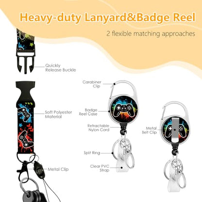 Game Console for ID Badge Holder, Game Console ID Badge Holder with Heavy-Duty Retractable Reel Clip, Gift for Teacher Nurse Adult - color: Game-black