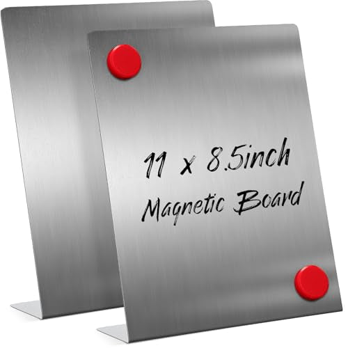 Fainne 2 Pcs Magnetic Board Stand Metal Magnet Bulletin Board Magnet Display with Easel for Tabletop for Back to School Memo Menu Table Office Kitchen Supplies (Silver,11 x 8.5 Inches) - color: Silver, size: 11 x 8.5 Inches