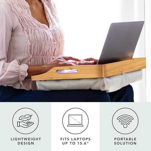 ROSSIE HOME Bamboo Wood Bed Tray, Lap Desk with Detachable Cushion, Serving Tray - Natural - Fits up to 15.6 Inch Laptops - Style No. 76107 - color: Natural Bamboo, size: Single Tray