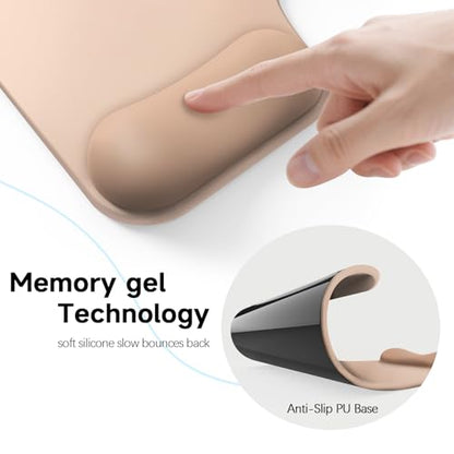 Ergonomic Mouse Pad with Gel Wrist Rest (1"& 1.2" Dual Height) - Mouse Pads Compact Mousepad Desk Mat Office, Gaming & Carpal Tunnel Relief | Non-Slip Rubber Base| Light Coffee Color - color: Light Coffee Color