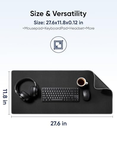 Reniteco Waterproof Large Gaming Mouse Pad with Durable Stitched Edges, Non-Slip Rubber Base, Grainy Jacquard Mouse Mat Desk Pad for Home Office Gaming, 27.6"x11.8"x0.12", Matte Black - color: Matte Black, size: 27.6''x11.8''x0.12"