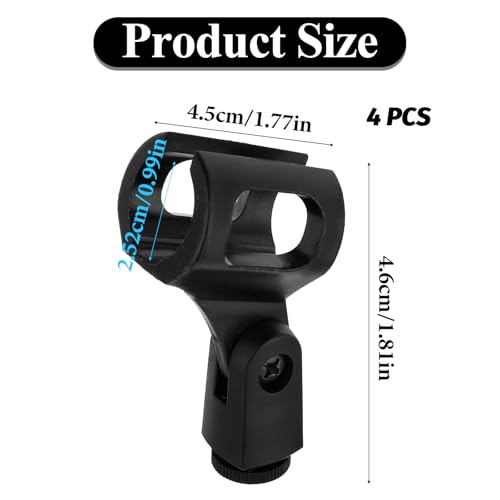 4 PCS Microphone Holder, Adjustable Angle Mic Holder Clip for Stand Rubber Flexible Microphone Clip Black Wireless Mic Holders Clamp for Mics Stand Handheld Microphones Recording Condenser Microphones