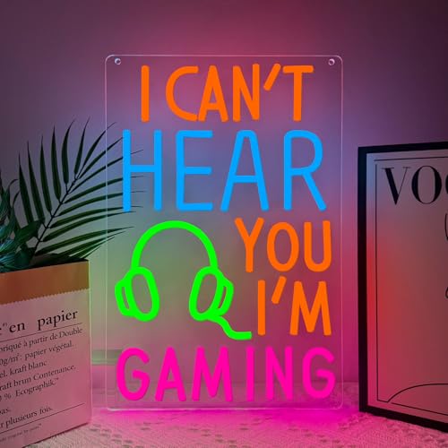 I Can't Hear You I'm Gaming Neon Sign, Colorful Headphone LED Light for Game Room Bedroom Decor, USB Powered Dimmable Gaming Neon Sign, Unique Gift for Gamers, Teen Boys, Game Room Wall Decor - color: Orange, dark blue, green, rose red