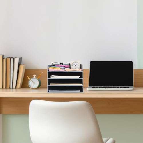Wenqik 4 Pcs Stackable Paper Trays Rectangular Plastic Desk Holder Desktop Document File Organizer Storage Letter for Office Classroom (Gray) - color: Gray