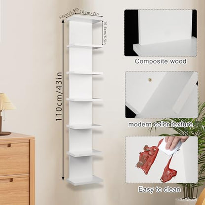 7-Tier Wall Shelf Unit - Compact Display Floating Shelves,Lack Floating Shelf, Vertical Column Wall Decor Mount Float Storage Organizer Tall Tower Shelves for Bedrooms, Living Rooms