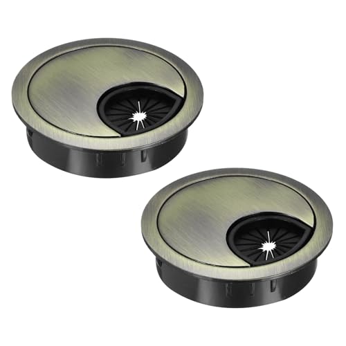 MECCANIXITY 2 Pcs Desk Grommet 2 Inch, Zinc Alloy Round Desk Hole Cover Wire Cable Cord Organizer for Home Office Computer Table Cables, 49.5mm, Bronze - color: Bronze, size: 2 Inch/49.5mm
